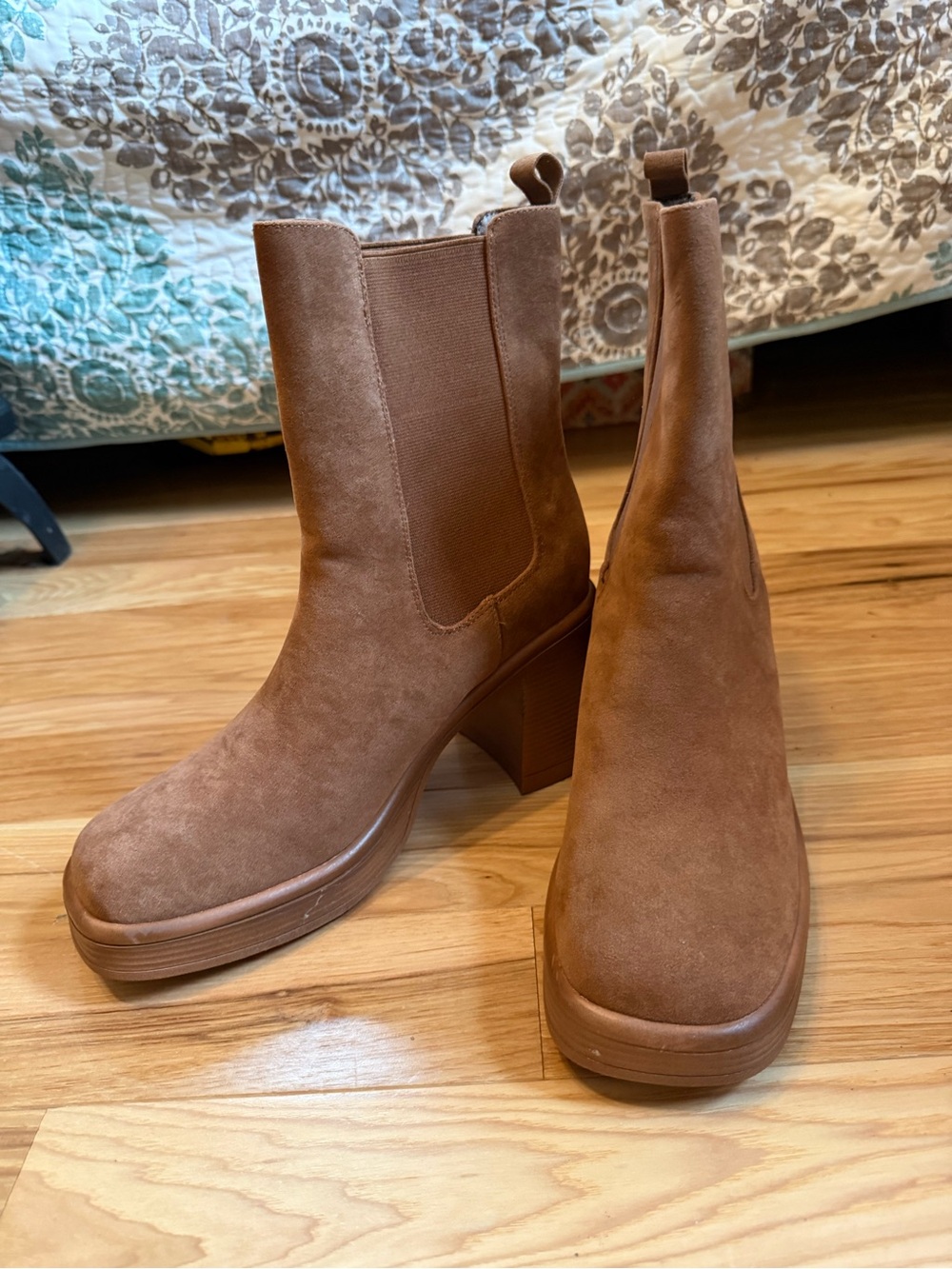 Suede Platform Chelsea Booties - Brown